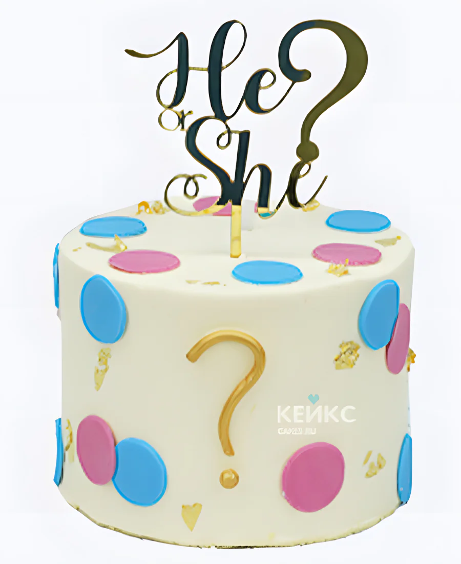 Гендер-торт в горошек с топпером Фото