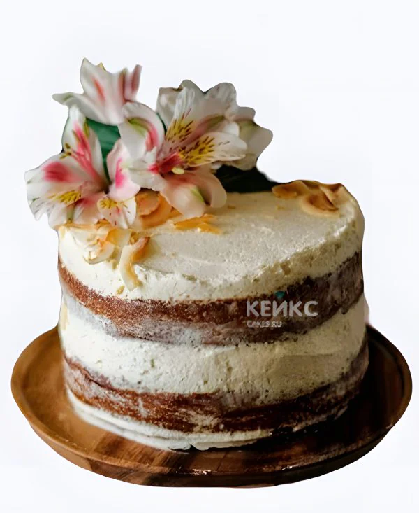 Голый свадебный торт с альстромериями Голый свадебный торт с альстромериями Фото
