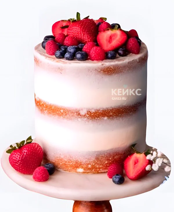 Голый свадебный торт с клубникой и голубикой Голый свадебный торт с клубникой и голубикой Фото