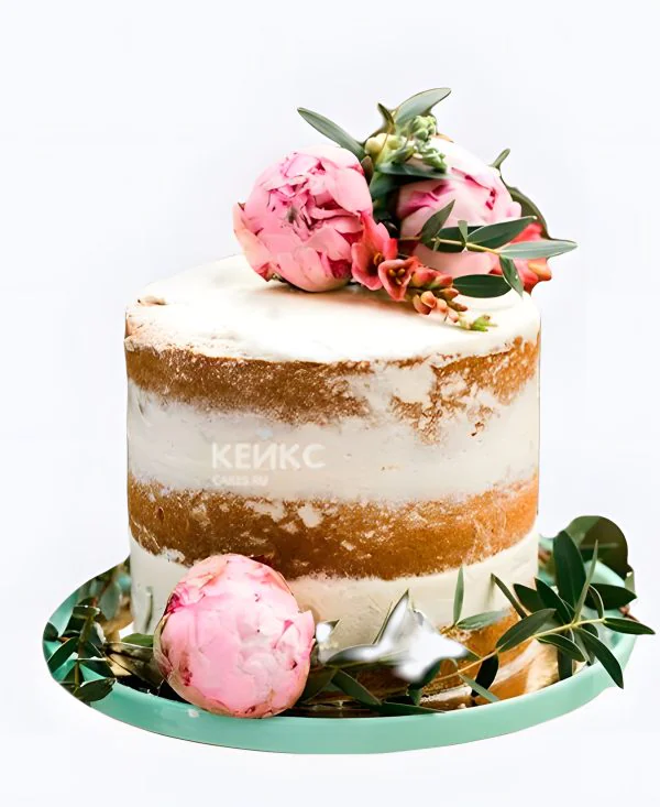 Голый свадебный торт с розовыми пионами Голый свадебный торт с розовыми пионами Фото