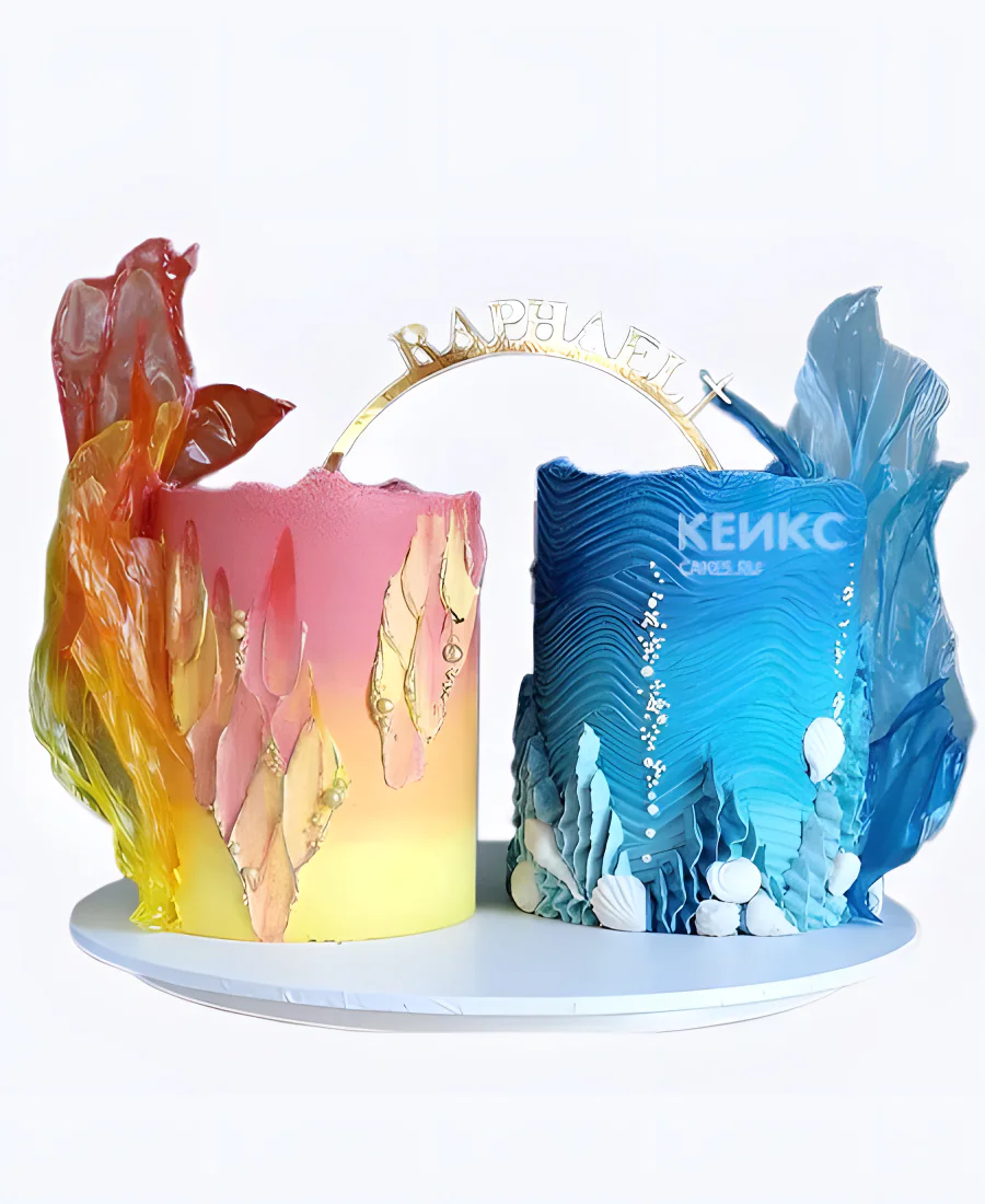 Яркие тортики для двойняшек с огнем и водой Фото