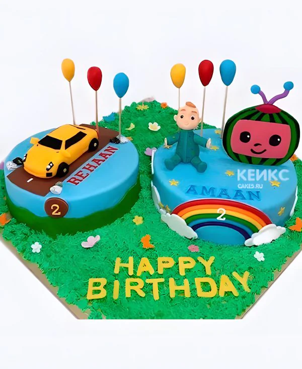 Яркие тортики на два года для мальчиков с машинкой Фото