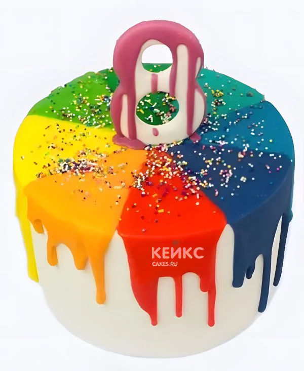 Яркий торт для девочки на 8 лет с слаймами Яркий торт для девочки на 8 лет с слаймами Фото