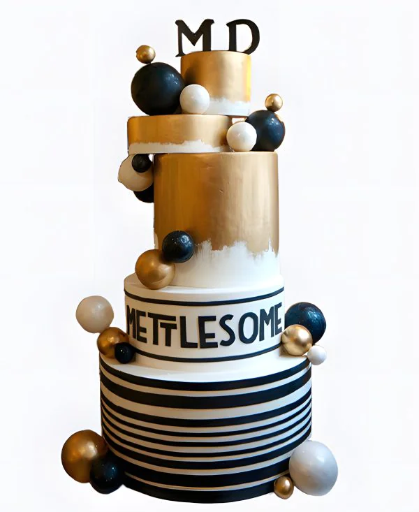 Корпоративный торт ассиметричный с шарами Фото