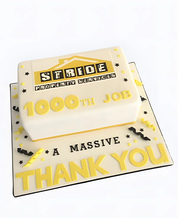 Корпоративный торт Черно-желтые звездочки и ленточки Фото