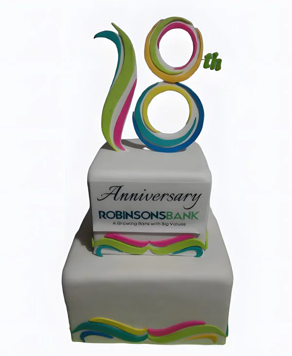 Корпоративный торт двухъярусный с объемной цифрой Фото