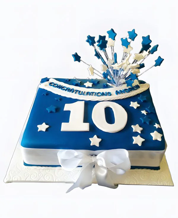 Корпоративный торт квадратный синий со звездами Фото