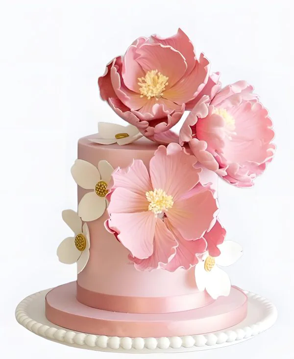 Корпоративный торт розовый с цветами Фото