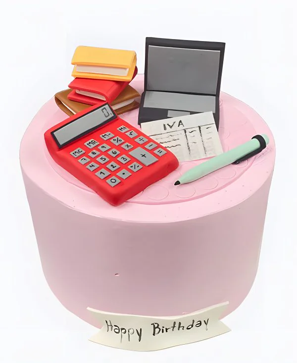 Корпоративный торт розовый с калькулятором и отчетами Фото