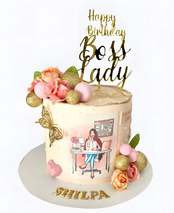 Корпоративный торт с бабочками и розами Фото