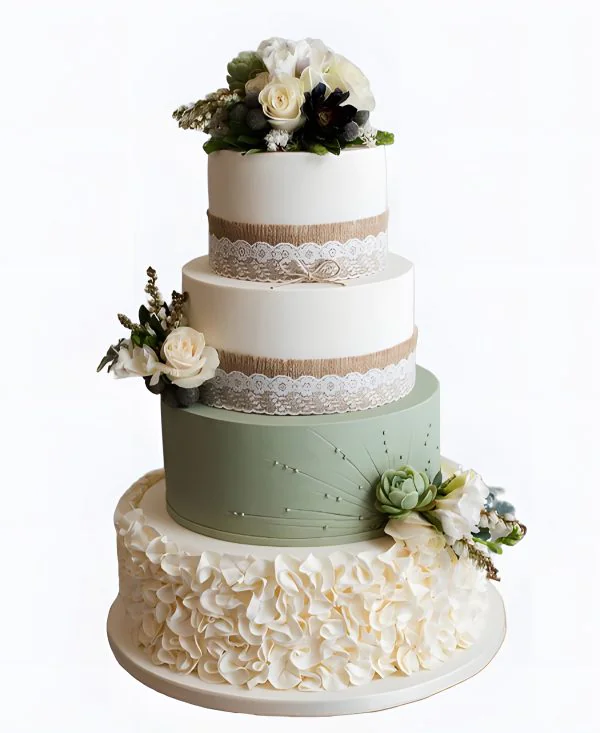 Корпоративный торт с цветами и кружевом Фото