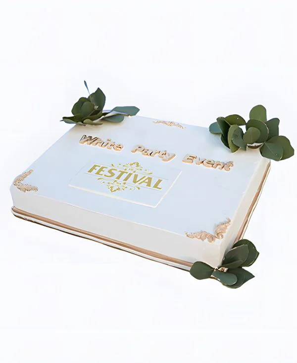 Корпоративный торт с живыми листочками Фото