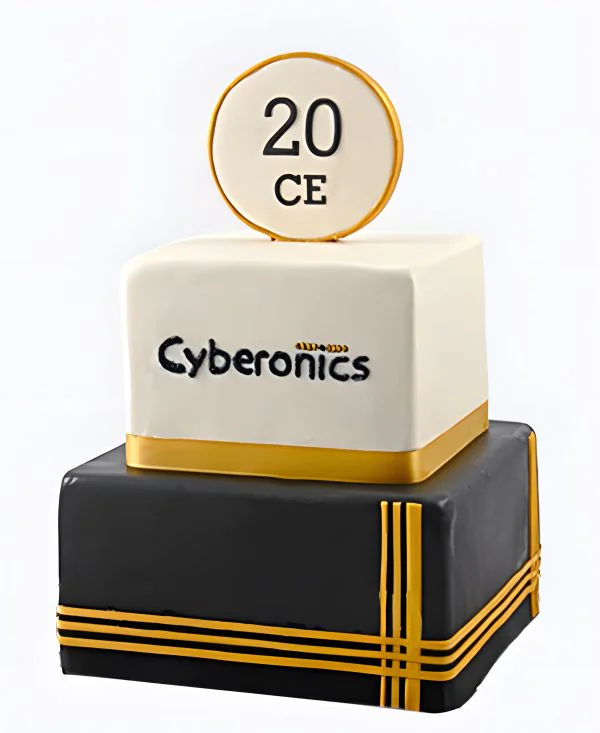 Корпоративный торт с золотой лентой и линиями Фото