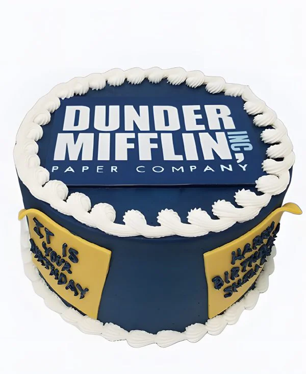 Корпоративный торт синий с надписями Фото