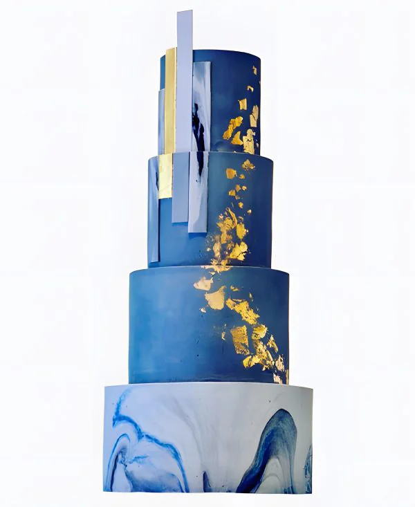 Корпоративный торт синий с золотой фольгой Фото