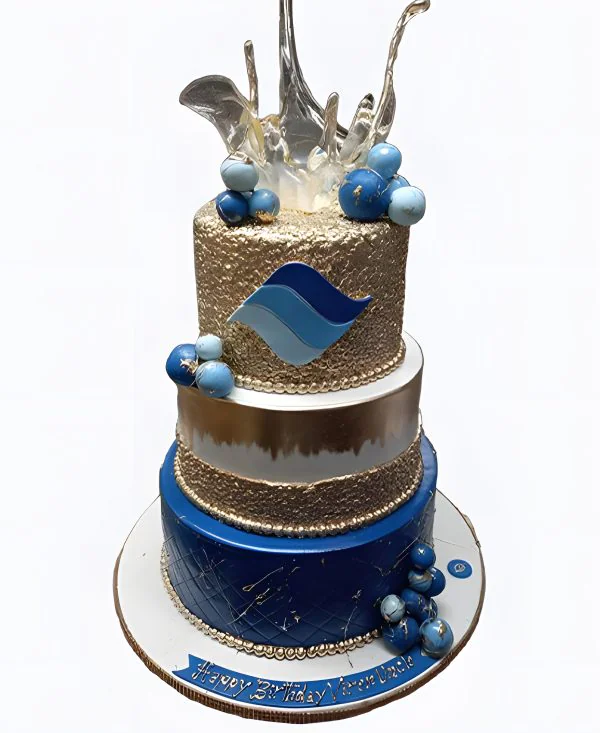 Корпоративный торт синий с золотом Фото