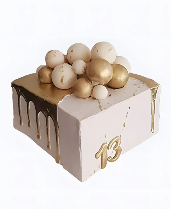 Корпоративный торт Золотые подтеки с шарами Фото