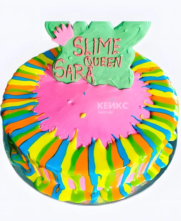 Красивый розовый торт слайм покрытый глазурью для девочки Красивый розовый торт слайм покрытый глазурью для девочки Фото