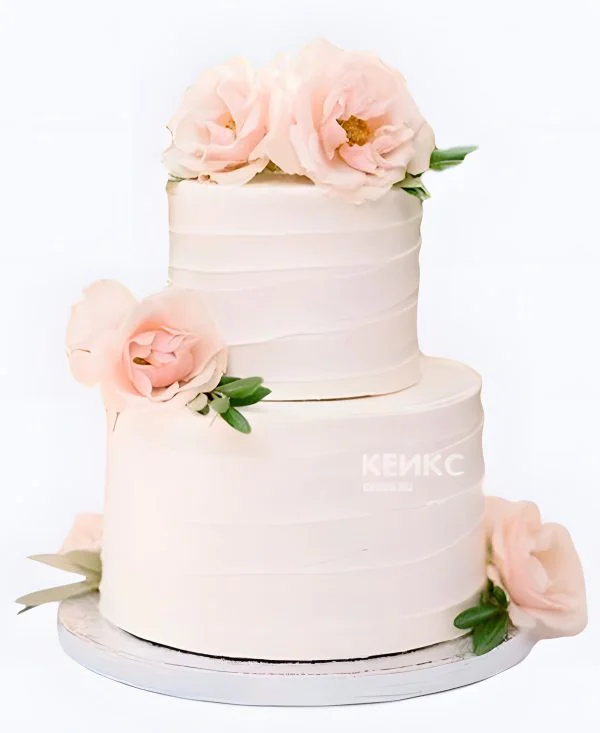 Кремовый свадебный торт нежно-розовые розы Кремовый свадебный торт нежно-розовые розы Фото