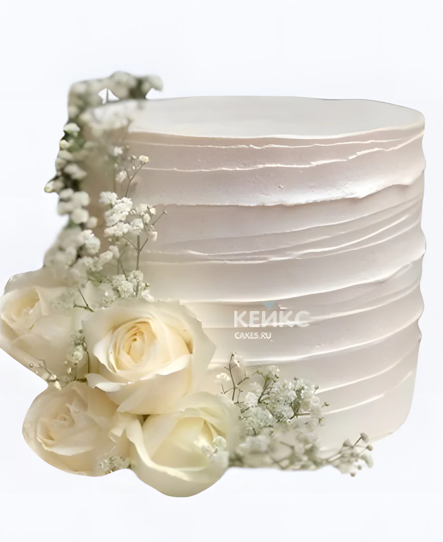 Кремовый свадебный торт с белыми цветами Фото