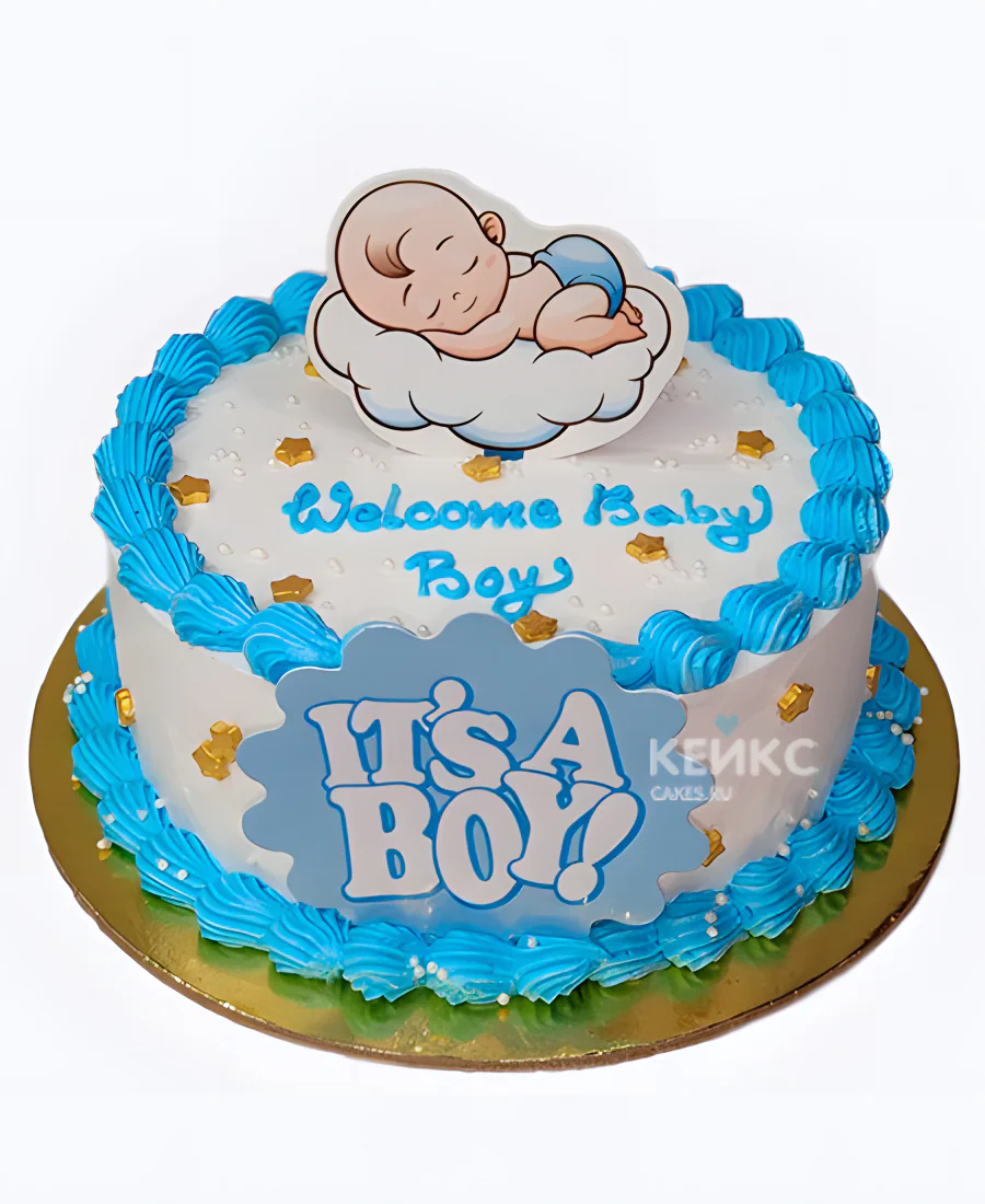 Кремовый торт с топпером на рождение ребенка скоро буду Кремовый торт с топпером на рождение ребенка скоро буду Фото