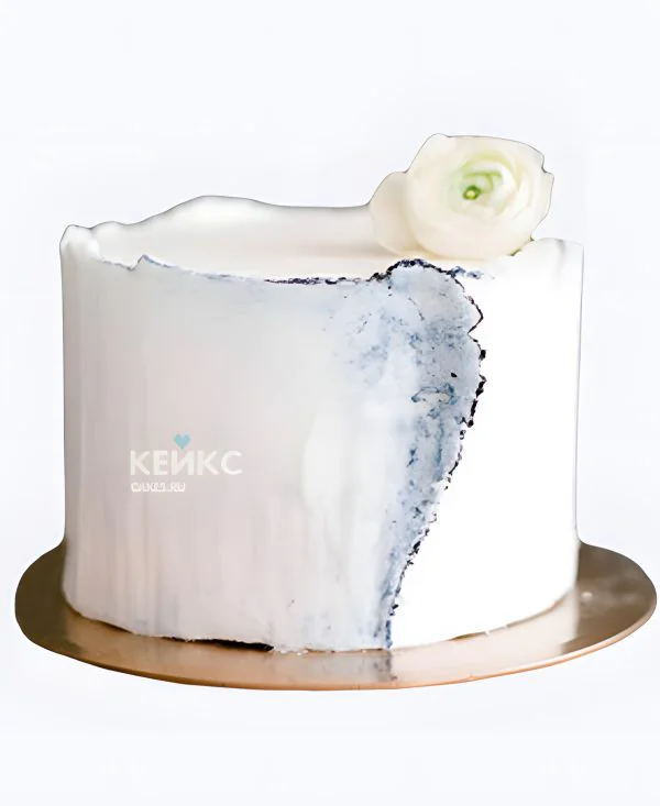 Круглый свадебный торт белый с розой Фото
