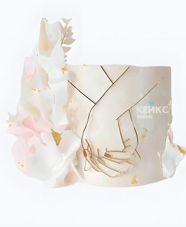 Одноярусный свадебный торт с цветком Одноярусный свадебный торт с цветком Фото