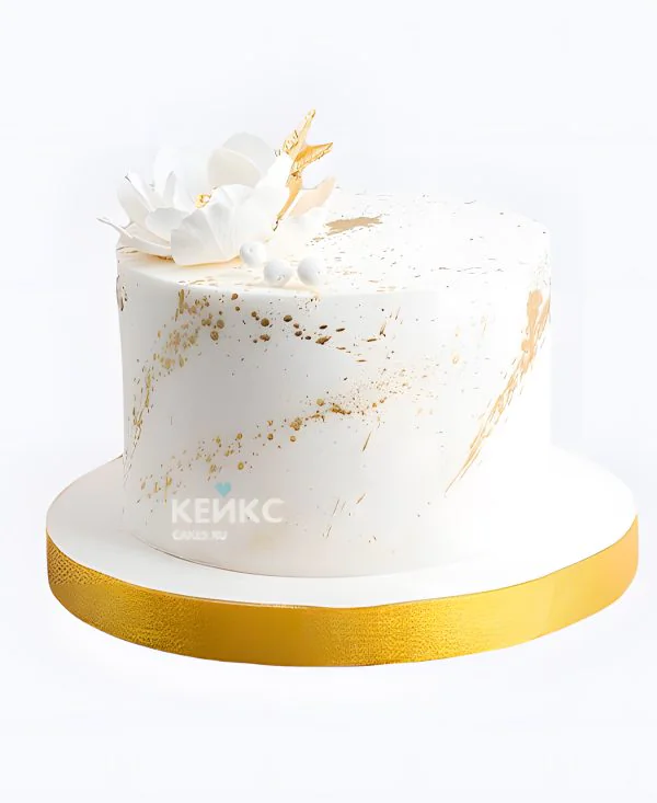 Круглый свадебный торт Золото на белом Фото