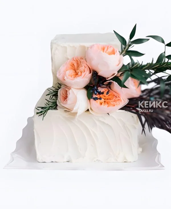 Квадратный свадебный торт Букет пион Квадратный свадебный торт Букет пион Фото