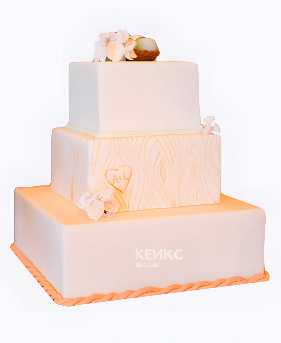 Квадратный свадебный торт Надпись на дереве Квадратный свадебный торт Надпись на дереве Фото