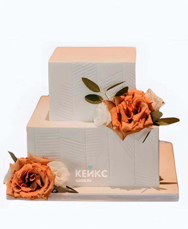 Квадратный свадебный торт Оранжевые розы Фото