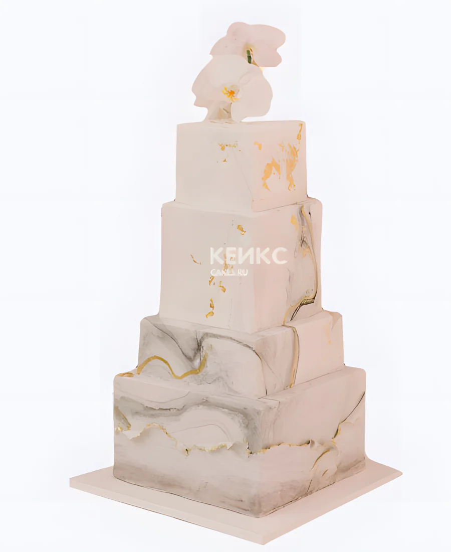 Квадратный свадебный торт Орхидея на мраморе Квадратный свадебный торт Орхидея на мраморе Фото