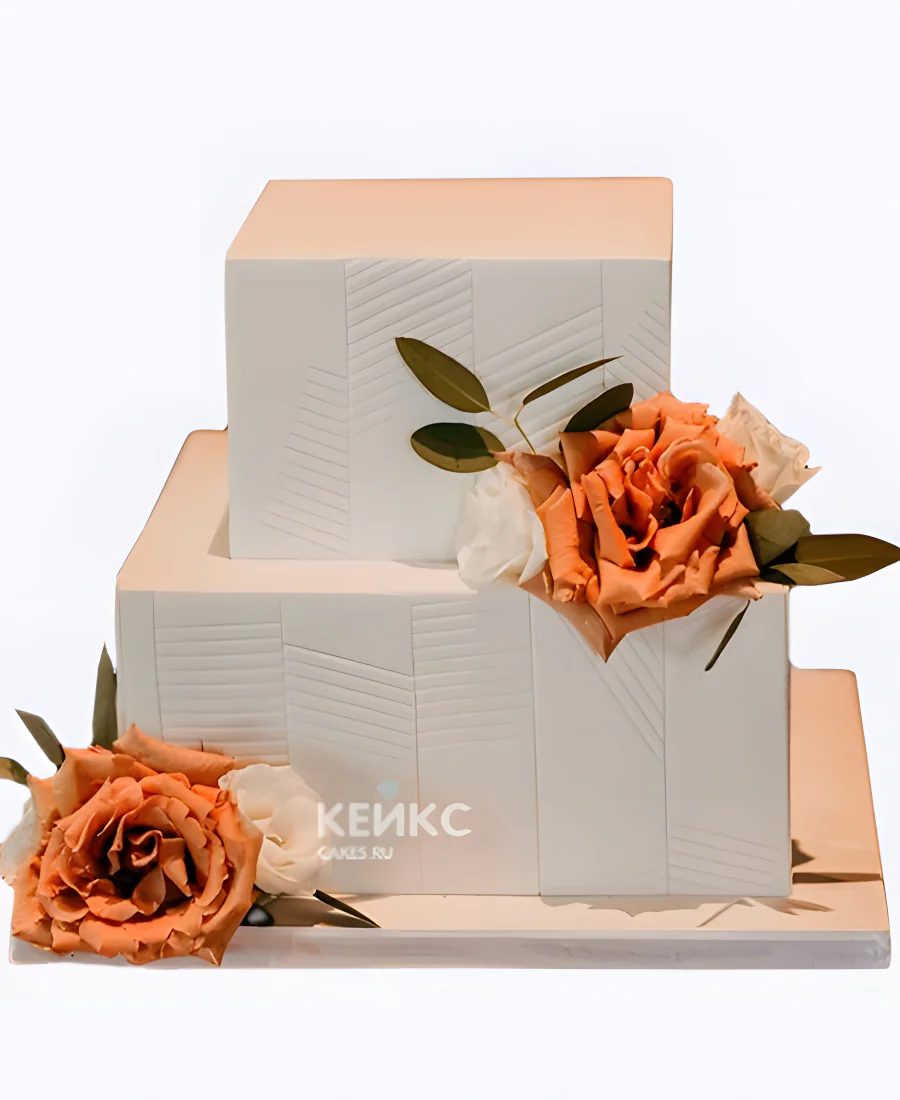 Квадратный свадебный торт розы с геометрическими узорами Квадратный свадебный торт розы с геометрическими узорами Фото