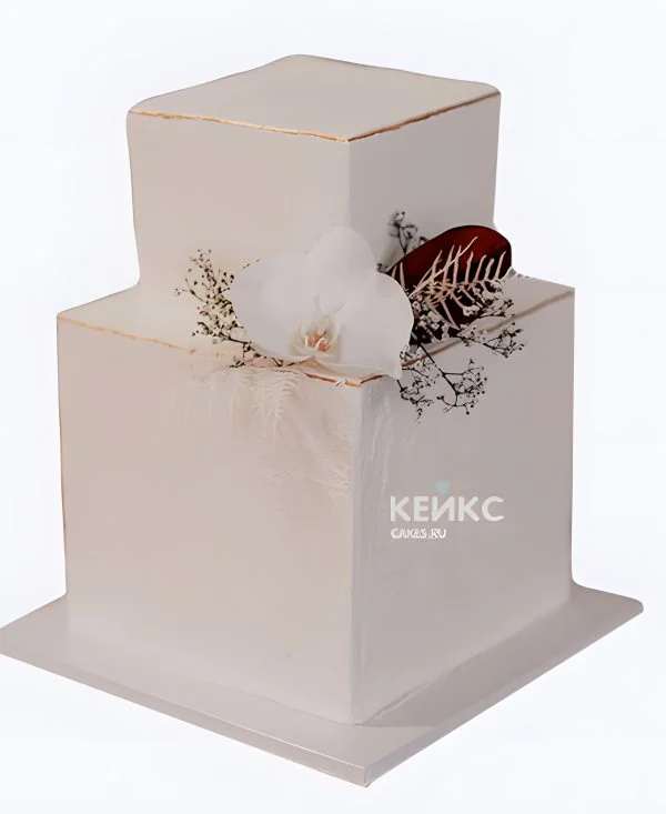 Квадратный свадебный торт с белой орхидеей Квадратный свадебный торт с белой орхидеей Фото