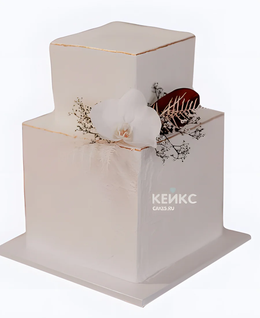 Квадратный свадебный торт с белой орхидеей Квадратный свадебный торт с белой орхидеей Фото