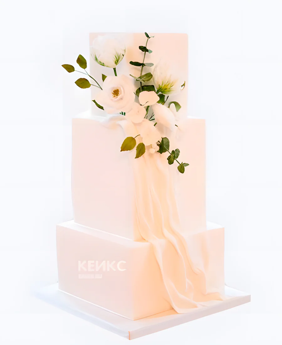 Квадратный свадебный торт Цветочный шлейф Квадратный свадебный торт Цветочный шлейф Фото