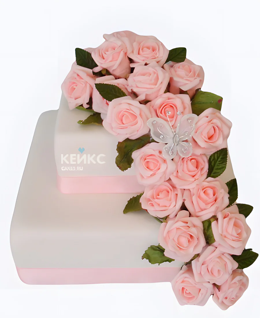 Квадратный свадебный торт Водопад роз Квадратный свадебный торт Водопад роз Фото