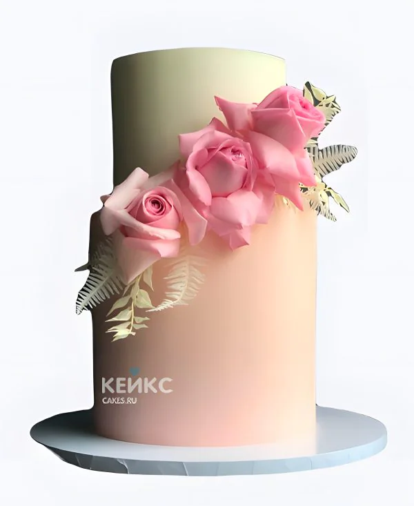 Минималистичный торт на свадьбу с пышными розами Фото