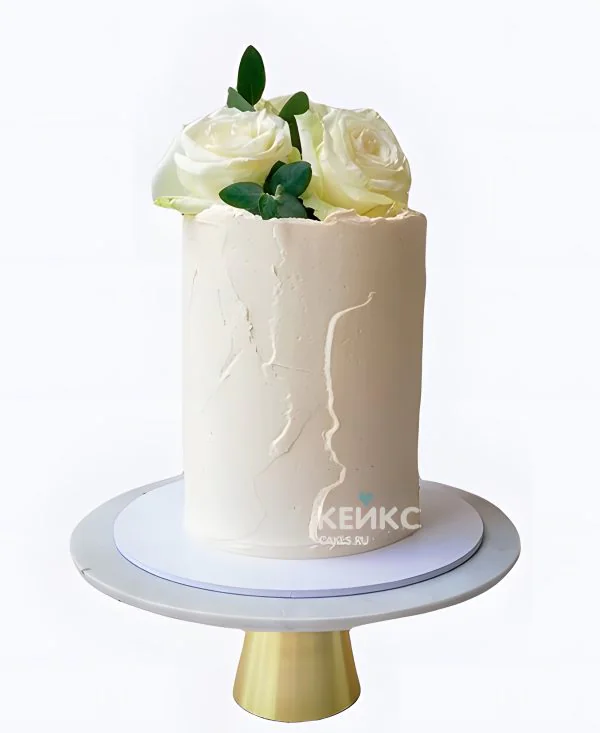 Стильный одноярусный свадебный торт с розами Стильный одноярусный свадебный торт с розами Фото