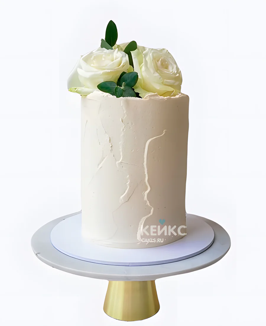 Стильный одноярусный свадебный торт с розами Стильный одноярусный свадебный торт с розами Фото