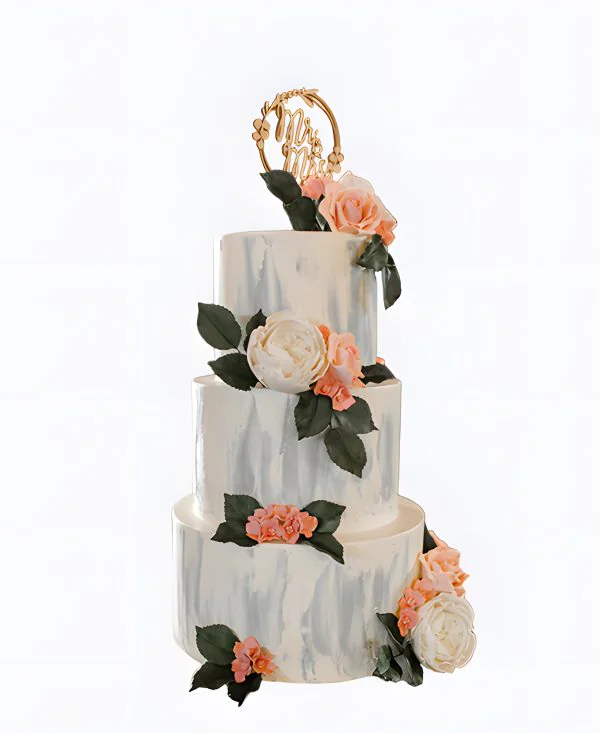 Мраморный трендовый торт с цветами на свадьбу Мраморный трендовый торт с цветами на свадьбу Фото