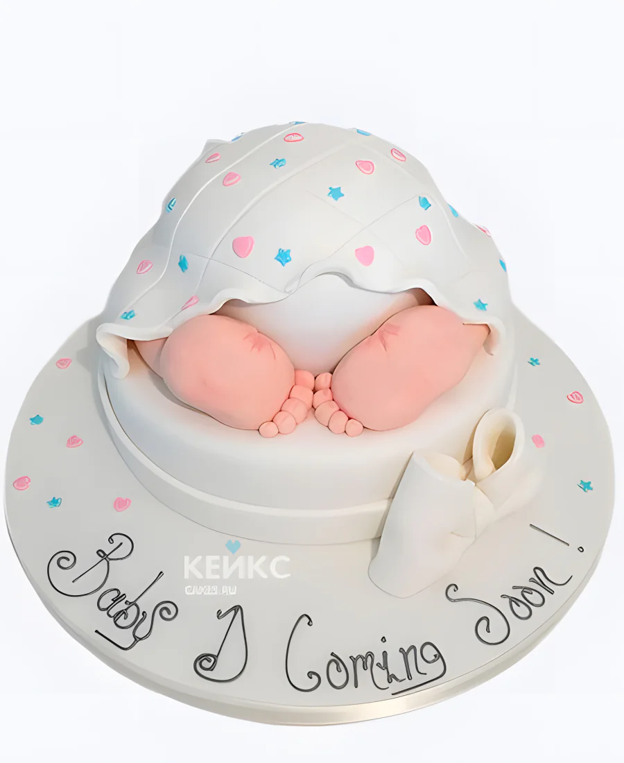 Необычный белый торт на рождение ребенка скоро буду Необычный белый торт на рождение ребенка скоро буду Фото