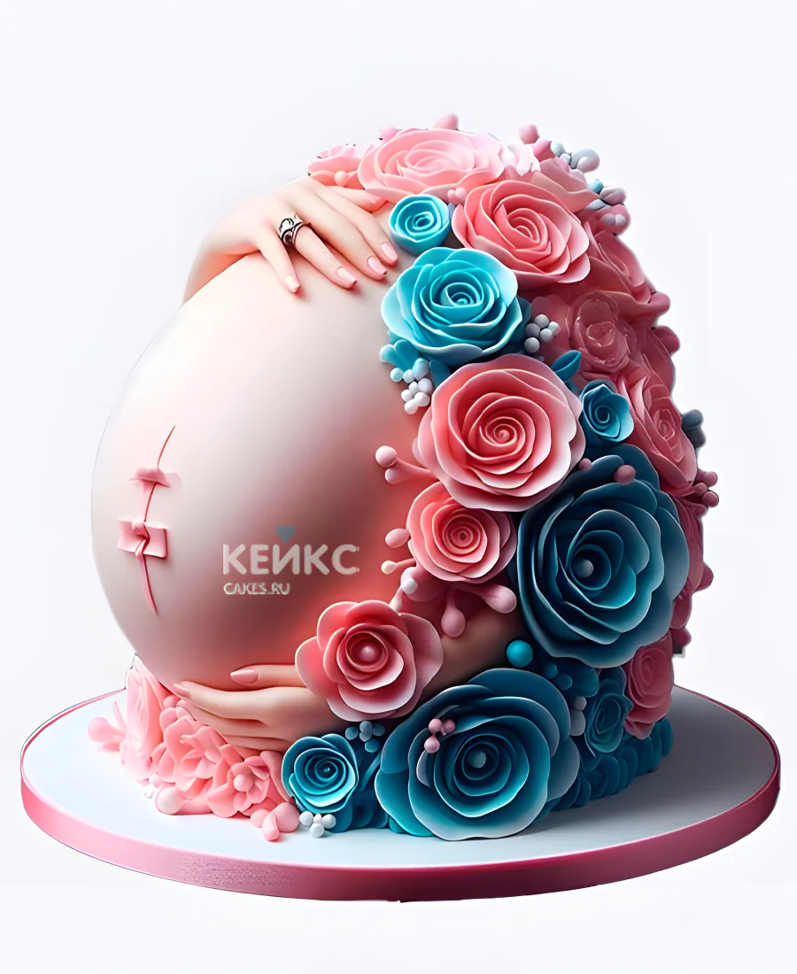 Необычный торт на рождение ребенка с цветами скоро буду Необычный торт на рождение ребенка с цветами скоро буду Фото