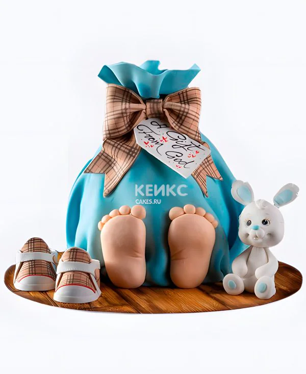 Необычный торт на рождение ребенка с зайчиком скоро буду Фото