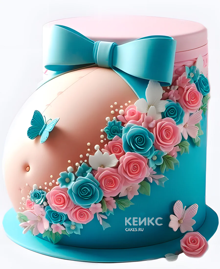 Необычный торт с цветами на рождение ребенка скоро буду Необычный торт с цветами на рождение ребенка скоро буду Фото