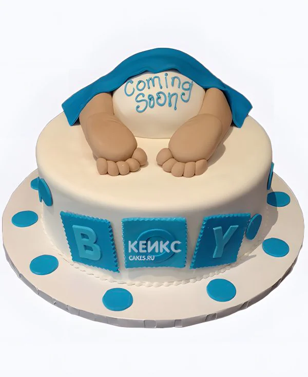 Необычный торт в горошек на рождение ребенка скоро буду Фото