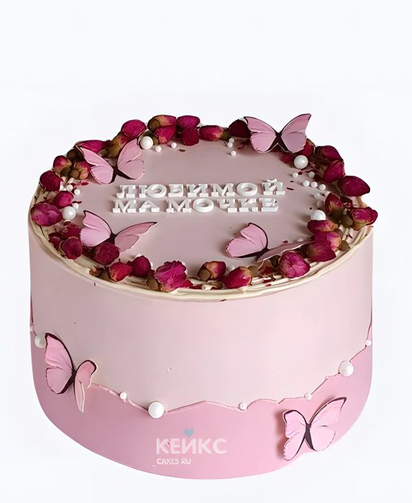 Нежный торт на день матери с бабочками Нежный торт на день матери с бабочками Фото