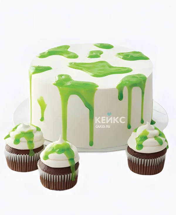 Нежный тортик с зеленым слаймом для девочки Нежный тортик с зеленым слаймом для девочки Фото