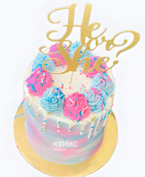 Очаровательный гендер-торт с кремовым декором Фото