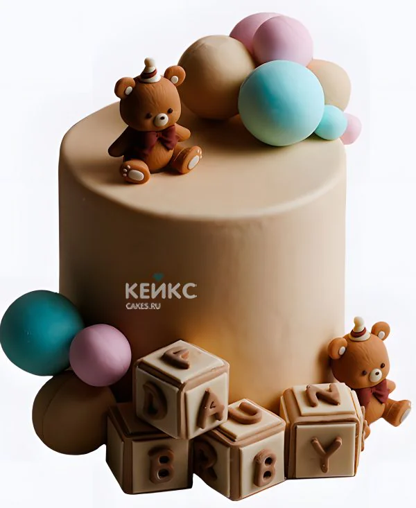 Очаровательный гендер-торт с мишками и кубиками Фото